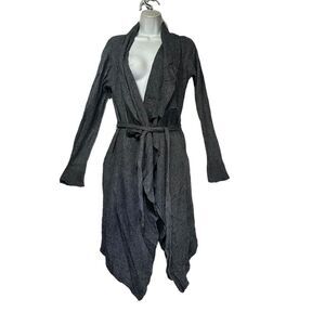 Garnet Hill Gray Long Ruffle Draped Cardigan Duster Sweater Size S